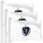 G128 3 Pack: Massachusetts MA State Flag | 3x5 Ft | LiteWeave Pro Series Printed 150D Polyester | Indoor/Outdoor, Vibrant Colors, Brass Grommets, Thicker and More Durable Than 100D 75D Polyester