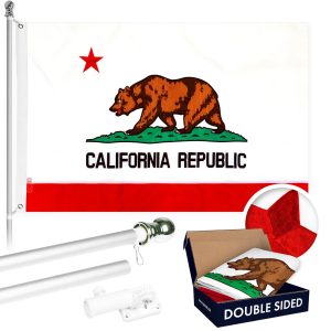 G128 - 5 Feet Tangle Free Spinning Flagpole (Silver) California Flag Double Sided Brass Grommets Embroidered 2x3 ft (Flag Included) Aluminum Flag Pole