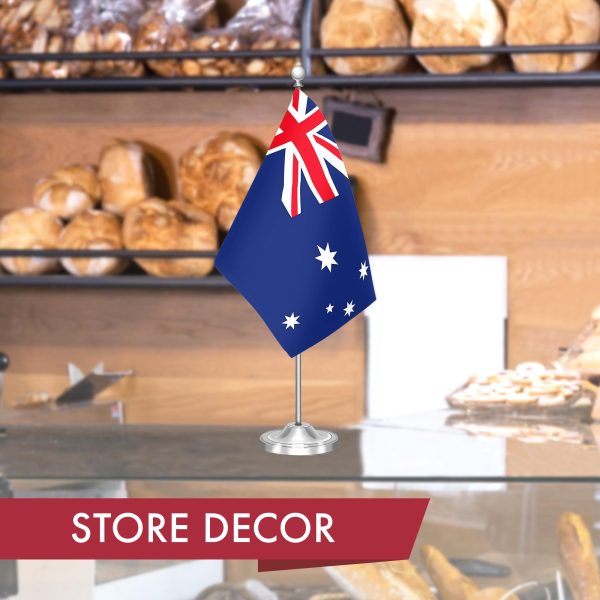 G128 Australia Australian Deluxe Desk Flag Set | 8.5x5.5 In | Printed 300D Polyester, with Silver Dome and Base, 15" Metal Pole, Decorations For Office, Home and Festival Events Celebration - Image 6