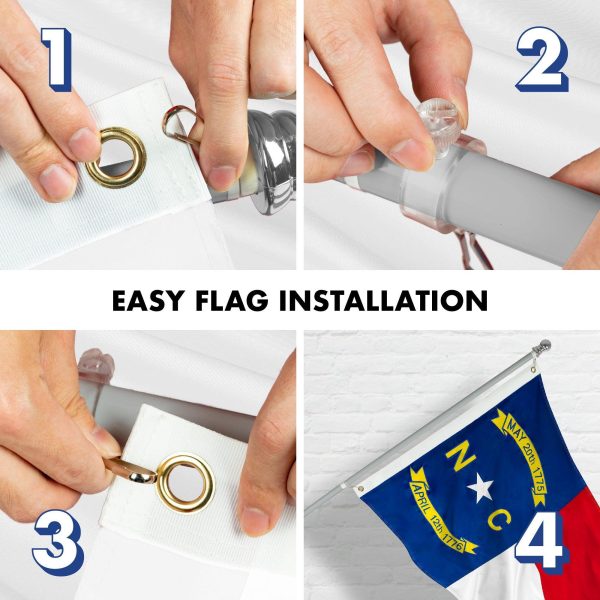 G128 Combo Pack: 5 Ft Tangle Free Aluminum Spinning Flagpole (Silver) & North Carolina State Flag 2.5x4 Ft, ToughWeave Series Embroidered 300D Polyester | Pole with Flag Included - Image 7