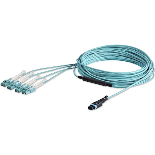 StarTech.com 10m (30ft) MTP(F)/PC to 4x LC/PC Duplex Breakout OM3 Multimode Fiber Optic Cable, 40G, Low Insertion Loss, Fiber Jumper Cord - Image 3
