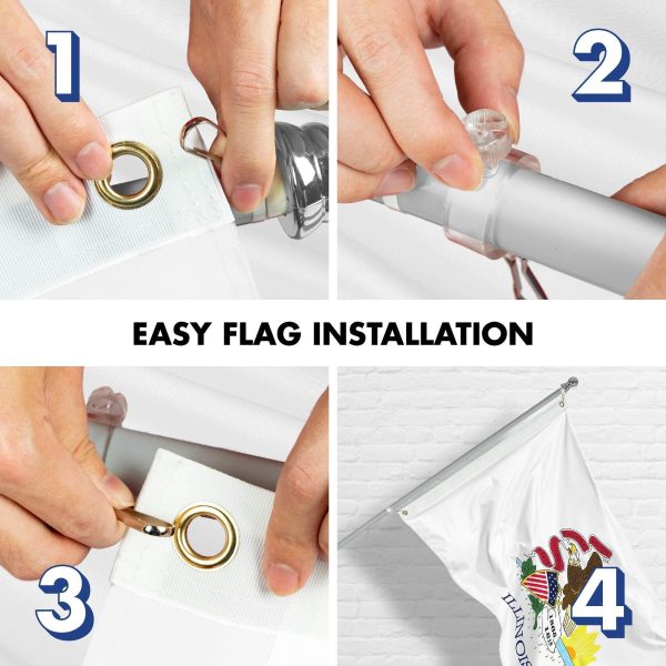 G128 Combo Pack: 6 Ft Tangle Free Spinning Flagpole (Silver) & Illinois Flag 3x5 Ft Printed 150D Polyester, Brass Grommets (Flag Included) Aluminum Flag Pole - Image 7