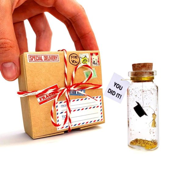 Tiny Magical Message in a Bottle Gift Idea   Classy Inspirational Gifts for Him and Her   Unique Presents for Women and Men (Black Graduate Cap   You Did It in Craft Gift Box) - Image 2