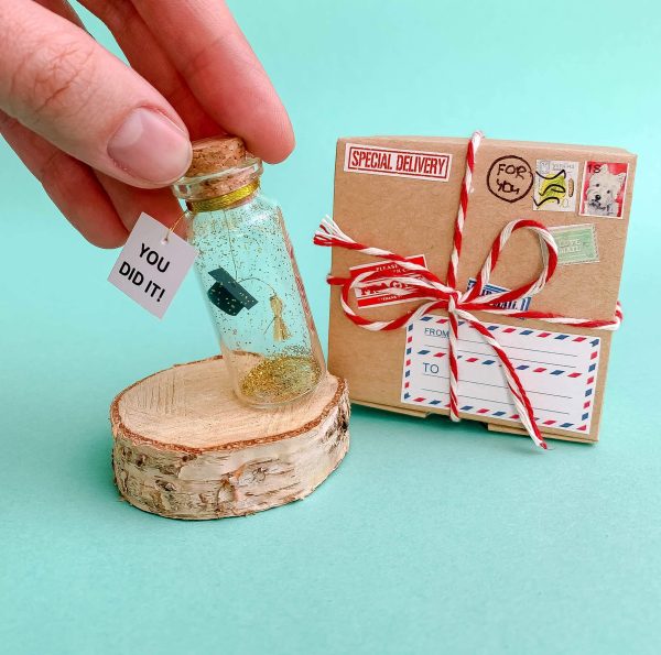 Tiny Magical Message in a Bottle Gift Idea   Classy Inspirational Gifts for Him and Her   Unique Presents for Women and Men (Black Graduate Cap   You Did It in Craft Gift Box) - Image 3