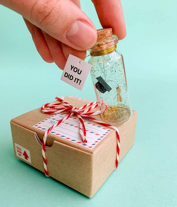 Tiny Magical Message in a Bottle Gift Idea   Classy Inspirational Gifts for Him and Her   Unique Presents for Women and Men (Black Graduate Cap   You Did It in Craft Gift Box) - Image 5