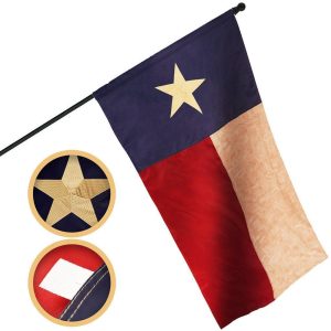 G128 Texas Tea-Stained TX State Flag | 2.5x4 Ft | Pole Sleeve Embroidered 420D Polyester - Embroidered Stars, Sewn Stripes, Brass Grommets, Indoor/Outdoor, Vibrant Colors, Quality Polyester