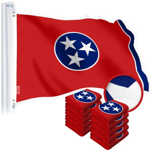 G128 10 Pack: Tennessee TN State Flag | 3x5 Ft | StormFlyer Series Embroidered 220GSM Spun Polyester | Embroidered Design, Indoor/Outdoor, Brass Grommets, Heavy Duty, All Weather