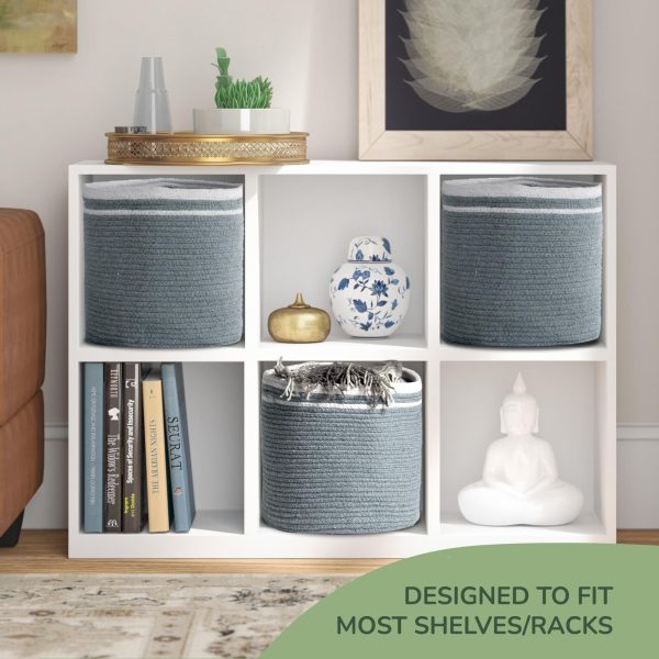 Recycled Cotton Rope Storage Cube Basket Plant Basket Multi Purpose Woven Cube Storage Organizer Shelves Closet Storage Bins Nursery Kids Room Organizer 11 Inch Set of 3   Gray - Image 2