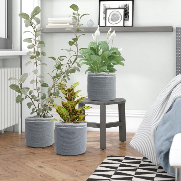 Recycled Cotton Rope Storage Cube Basket Plant Basket Multi Purpose Woven Cube Storage Organizer Shelves Closet Storage Bins Nursery Kids Room Organizer 11 Inch Set of 3   Gray - Image 4