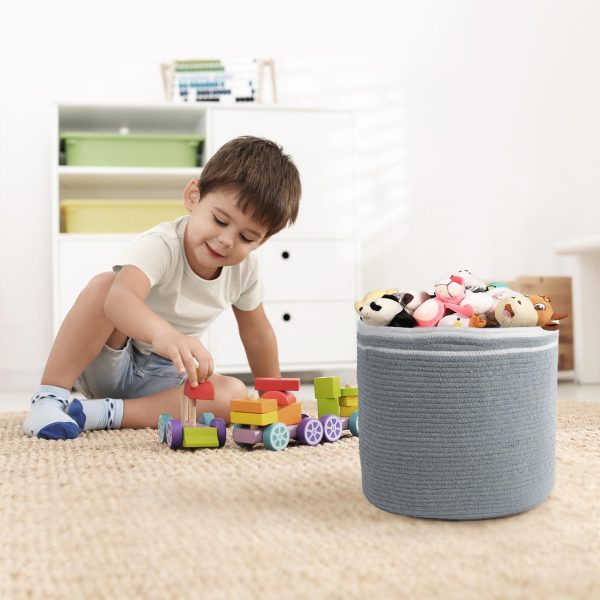 Recycled Cotton Rope Storage Cube Basket Plant Basket Multi Purpose Woven Cube Storage Organizer Shelves Closet Storage Bins Nursery Kids Room Organizer 11 Inch Set of 3   Gray - Image 5