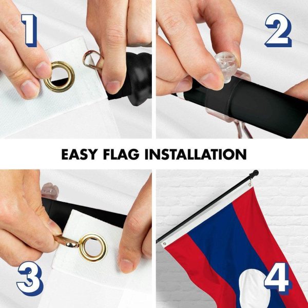 G128 Combo Pack: 6 Ft Tangle Free Spinning Flagpole (Black) & Laos Flag 3x5 Ft Printed 150D Polyester, Brass Grommets (Flag Included) Aluminum Flag Pole - Image 7