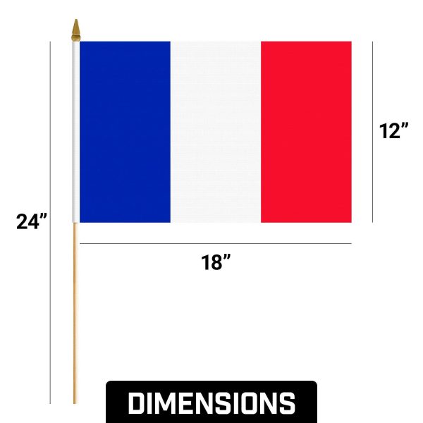 G128 12 Pack Handheld France French Stick Flags | 12x18 In | Printed 150D Polyester, Country Flag, Solid Wooden Stick, Spear Gold Tip - Image 9