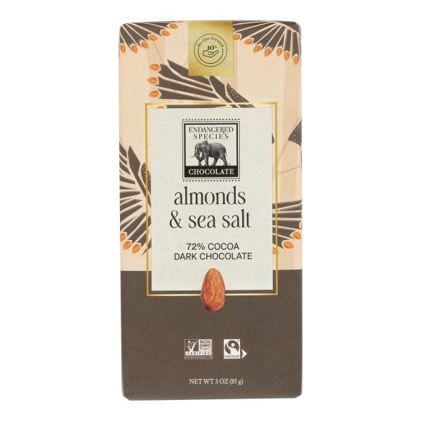 Endangered Species Natural Chocolate Bar - Dark Chocolate - 72 Percent Cocoa - Sea Salt and Almonds - 3 oz Bars - Case of 12 - Image 3