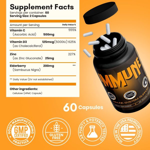 Immune Support Supplement Elderberry Capsules with Vitamin D3 Vitamin C and Zinc for Immune Support Immune Boosters for Adults - Image 6