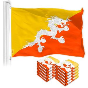 G128 10 Pack: Bhutan Bhutanese Flag | 3x5 Ft | LiteWeave Pro Series Printed 150D Polyester | Country Flag, Indoor/Outdoor, Vibrant Colors, Brass Grommets, Thicker and More Durable Than 100D 75D Poly