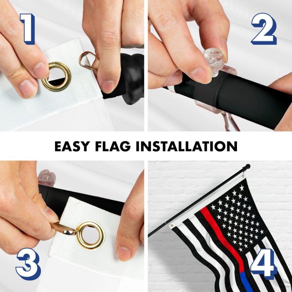G128 Flag Pole 5 FT Black Tangle Free & Thin Blue & Red Flag 2.5x4 FT Combo Embroidered Spun Polyester - Image 7