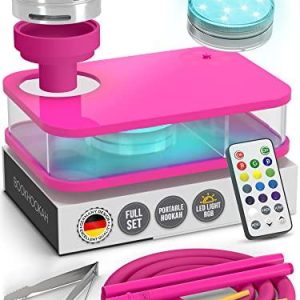 Pink Hookah Set   Premium Portable Hookah Set With Everything And Case For Travel Flat Hookah Box Hookah Set With Charcoal Holder & Coal Cover  Travel Hookah Set With Everything