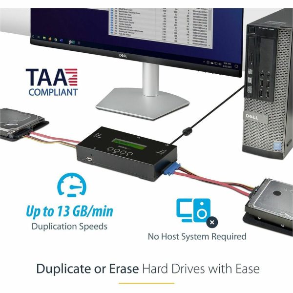 StarTech.com 1:1 Standalone Hard Drive Duplicator and Eraser, SAS/SATA HDD/SSD Cloner/Copier and Disk Eraser/Sanitizer/Wiper, Toolless - Image 2
