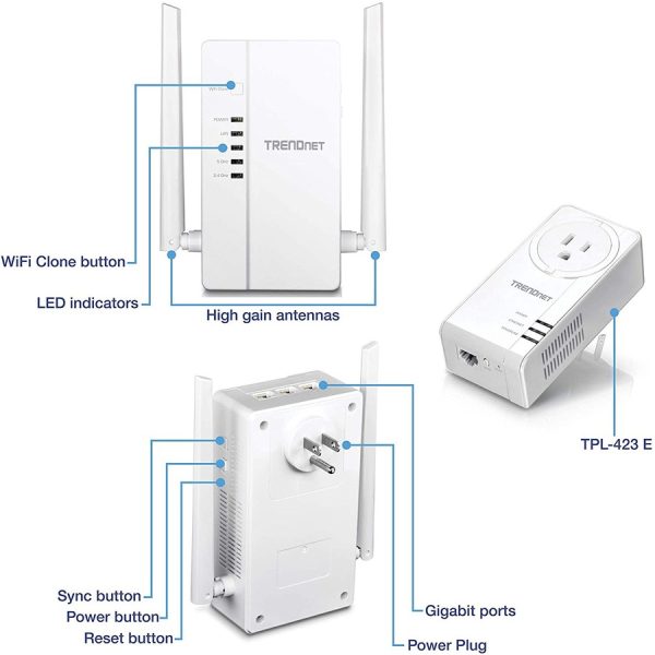 TRENDnet Wi-Fi Everywhere Powerline 1200 AV2 Dual-Band AC1200 Wireless Access Point Kit, Includes 1 x TPL-430AP And 1 x TPL-423E, 3 x Gigabit Ports, Easy Installation, White, TPL-430APK - Image 8