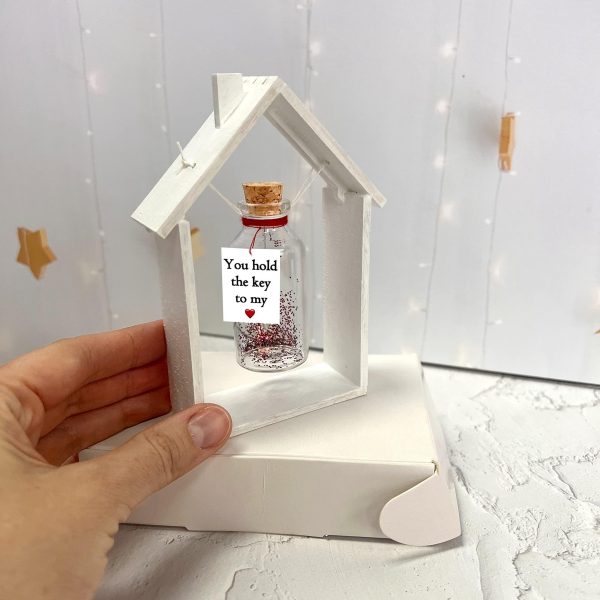 Anniversary Gift for Her & Him Romantic Present for Boyfriend Girlfriend Custom Message I Love You Gifts to Wife Husband (Key in Big Bottle   You Hold the Key to My Heart In White Wood Frame) - Image 5
