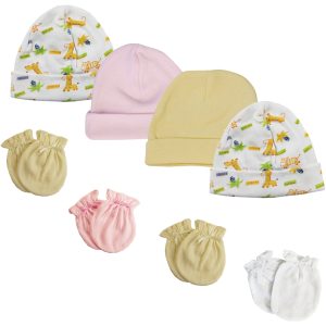 Baby Girl Infant Caps And Mittens (pack Of 8) Nc_0321