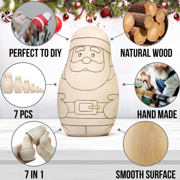 AEVVV Unfinished Christmas Nesting Dolls Blank Set 7 pcs   Christmas Crafts to Paint Your Own Matryoshka Santa Claus   Blank Russian Nesting Dolls Unpainted - Image 3