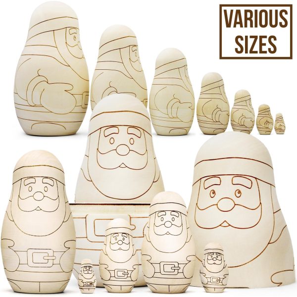 AEVVV Unfinished Christmas Nesting Dolls Blank Set 7 pcs   Christmas Crafts to Paint Your Own Matryoshka Santa Claus   Blank Russian Nesting Dolls Unpainted - Image 4