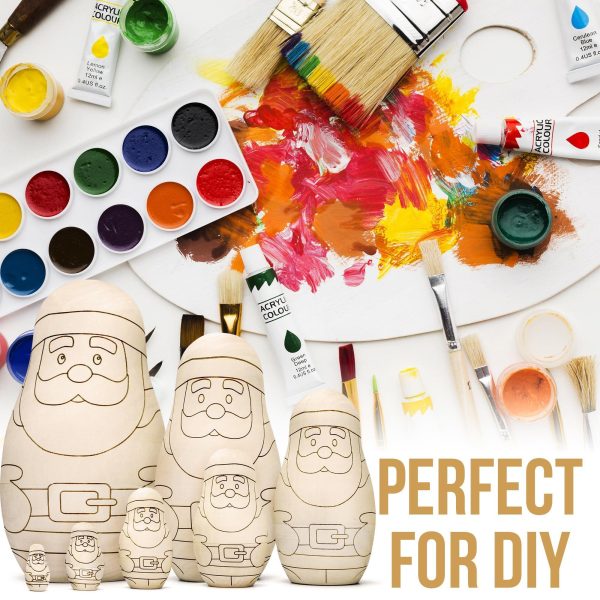 AEVVV Unfinished Christmas Nesting Dolls Blank Set 7 pcs   Christmas Crafts to Paint Your Own Matryoshka Santa Claus   Blank Russian Nesting Dolls Unpainted - Image 5