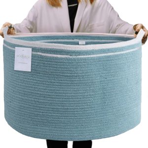 Recycled Cotton Rope Storage Basket   21.7 x 21.7 x 13.8 Inches Extra Large Basket for Cushions Blanket Pillows Toys   Stylish and Eco Friendly Living Room Rope Basket   Gray
