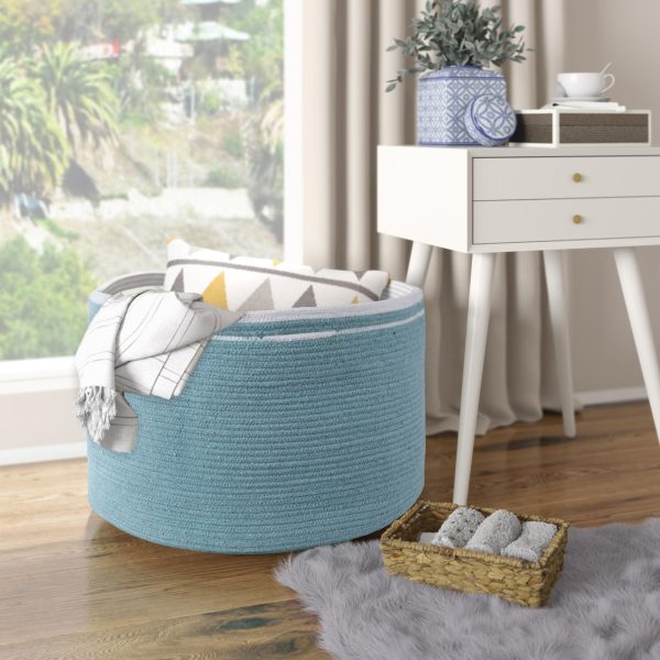 Recycled Cotton Rope Storage Basket   21.7 x 21.7 x 13.8 Inches Extra Large Basket for Cushions Blanket Pillows Toys   Stylish and Eco Friendly Living Room Rope Basket   Gray - Image 2
