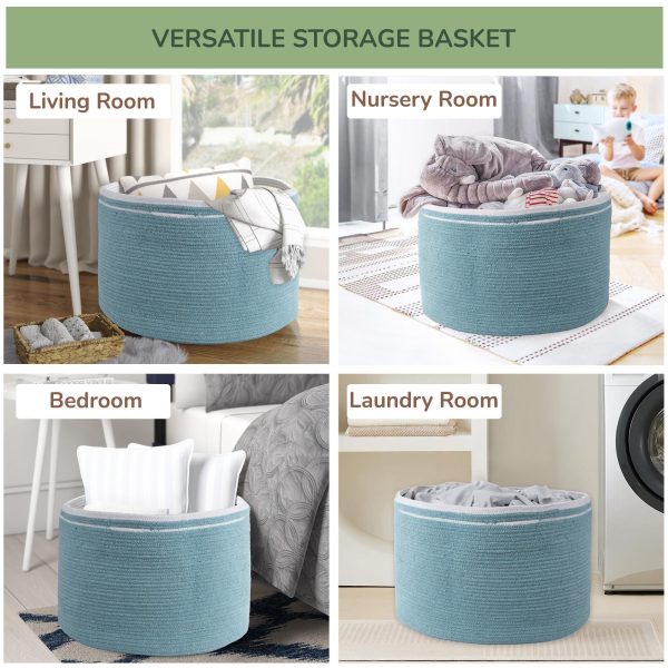 Recycled Cotton Rope Storage Basket   21.7 x 21.7 x 13.8 Inches Extra Large Basket for Cushions Blanket Pillows Toys   Stylish and Eco Friendly Living Room Rope Basket   Gray - Image 4