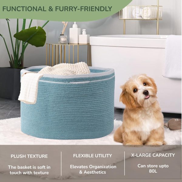 Recycled Cotton Rope Storage Basket   21.7 x 21.7 x 13.8 Inches Extra Large Basket for Cushions Blanket Pillows Toys   Stylish and Eco Friendly Living Room Rope Basket   Gray - Image 5