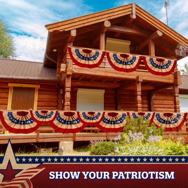 G128 - 10 Pack: USA Tea Stained Pleated Fan Flag 2x4FT Burlap Embroidered Polyester Stars and Stripes - Image 7