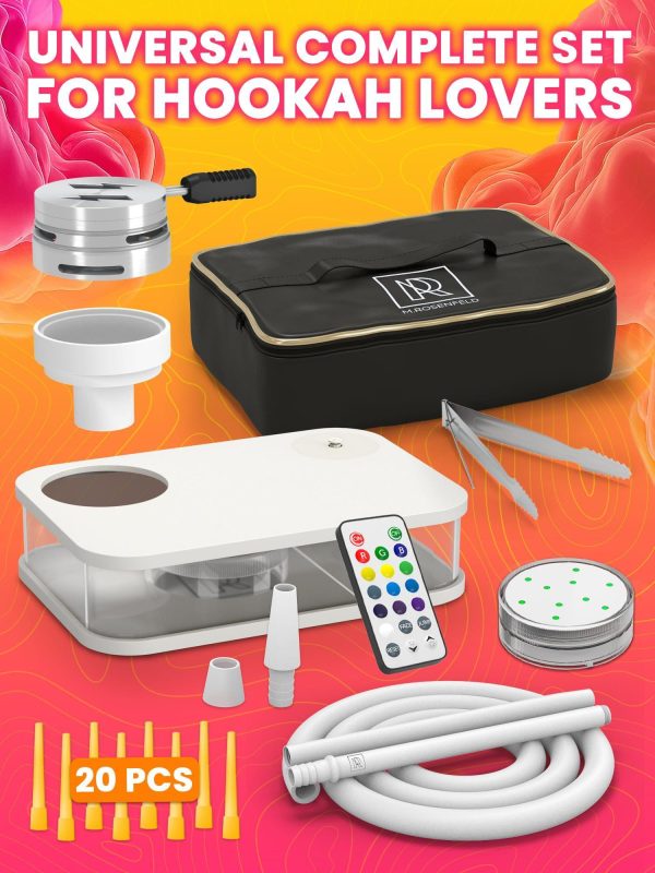 M. ROSENFELD Portable White Hookah Set With Everything And Bag   Premium White Small Hookah Set For Travel Flat Hookah Box Hookah Set With Charcoal Holder   Travel Hookah Set With Everything - Image 2