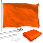 G128 Combo Pack: 6 Feet Tangle Free Spinning Flagpole (Silver) Solid Orange Flag 3x5 ft Printed 150D Brass Grommets (Flag Included) Aluminum Flag Pole