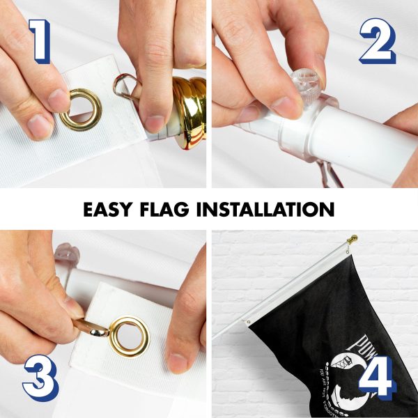 G128 Flag Pole 5 FT White Tangle Free & POW MIA Flag Emb 2x3 FT Combo Embroidered Spun Polyester - Image 7