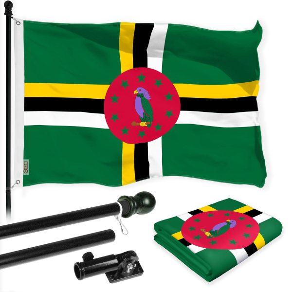 G128 Combo Pack: 6 Ft Tangle Free Aluminum Spinning Flagpole (Black) & Dominica Dominican Flag 3x5 Ft, LiteWeave Pro Series Printed 150D Polyester | Pole with Flag Included