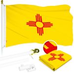 G128 Combo Pack: 5 Ft Tangle Free Aluminum Spinning Flagpole (White) & New Mexico NM State Flag 2.5x4 Ft, ToughWeave Series Embroidered 300D Polyester | Pole with Flag Included