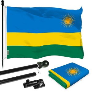 G128 Combo Pack: 6 Ft Tangle Free Aluminum Spinning Flagpole (Black) & Rwanda Rwandan Flag 3x5 Ft, LiteWeave Pro Series Printed 150D Polyester | Pole with Flag Included