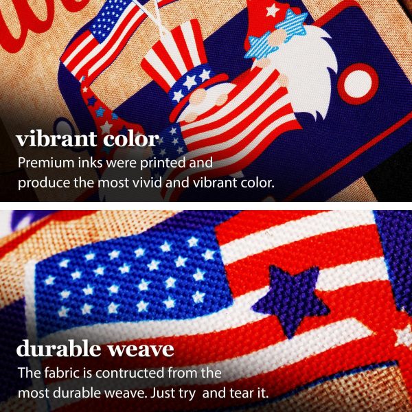 G128 Combo Pack: Garden Flag Stand Black 36 in x 16 in & Garden Flag Patriotic Decoration Welcome Three Gnomes in Patriotic Truck 12"x18" Double-Sided Burlap Fabric - Image 3