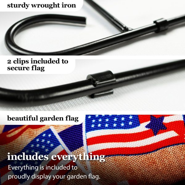 G128 Combo Pack: Garden Flag Stand Black 36 in x 16 in & Garden Flag Patriotic Decoration Welcome Three Gnomes in Patriotic Truck 12"x18" Double-Sided Burlap Fabric - Image 4