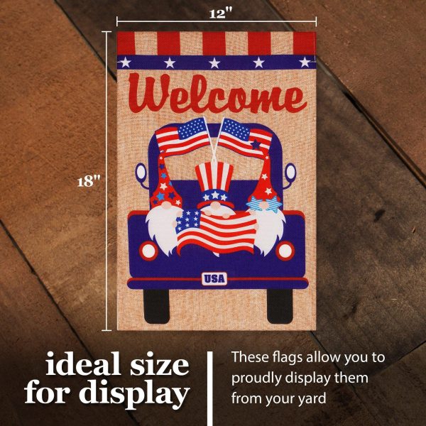 G128 Combo Pack: Garden Flag Stand Black 36 in x 16 in & Garden Flag Patriotic Decoration Welcome Three Gnomes in Patriotic Truck 12"x18" Double-Sided Burlap Fabric - Image 9