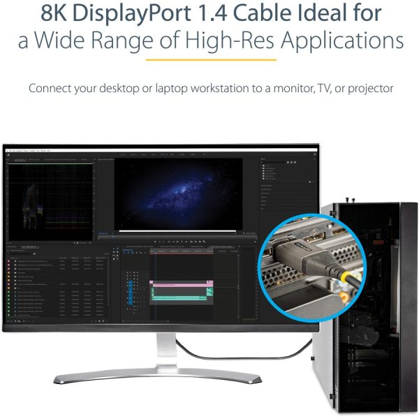 StarTech.com 6ft (2m) VESA Certified DisplayPort 1.4 Cable, 8K 60Hz HDR10, UHD 4K 120Hz Video, DP to DP Monitor Cord, DP 1.4 Cable, M/M - Image 6