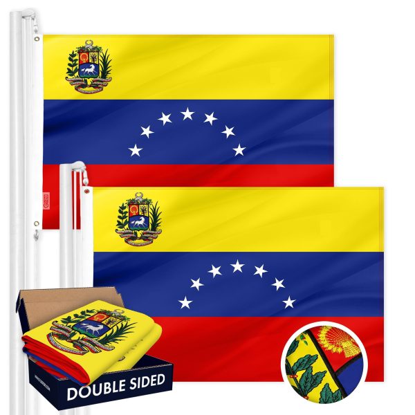 G128 2 Pack: Venezuela 7 Stars Venezuelan Flag | 4x6 Ft | Double ToughWeave Series Double Sided Embroidered 210D Polyester | Country Flag, Embroidered Design, Brass Grommets, Heavy Duty, 2-ply