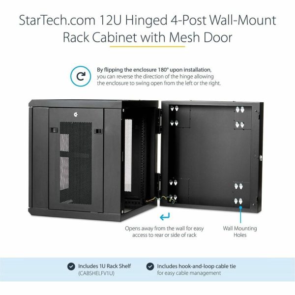 StarTech.com 4-Post 12U Wall Mount Network Cabinet, 19" Hinged Wall-Mounted Server Rack for IT Equipment, Flexible Lockable Rack Enclosure - Image 2