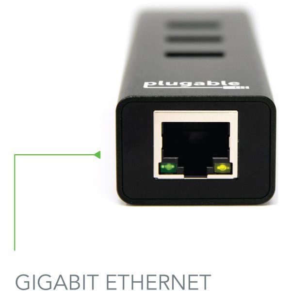 Plugable USB Hub with Ethernet, 3 port USB 3.0 Bus Powered Hub with Gigabit Ethernet - Image 2