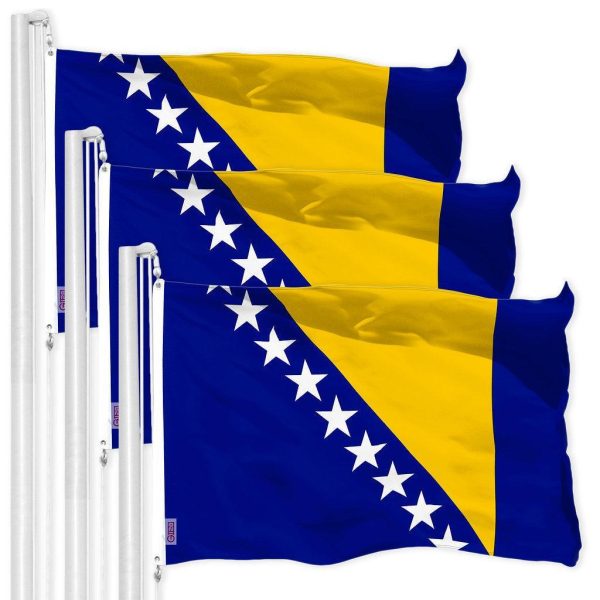 G128 3 Pack: Bosnia and Herzegovina Flag | 3x5 Ft | LiteWeave Pro Series Printed 150D Polyester | Country Flag, Vibrant Colors, Brass Grommets, Thicker and More Durable Than 100D 75D Poly