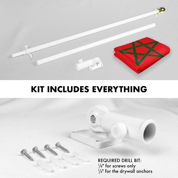 G128 Combo Pack: 6 Feet Tangle Free Spinning Flagpole (White) Morocco Moroccan Flag 3x5 ft Printed 150D Brass Grommets (Flag Included) Aluminum Flag Pole - Image 2