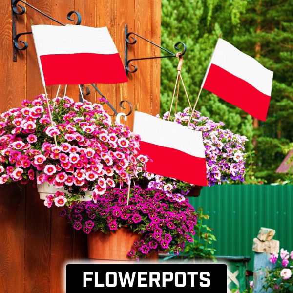 G128 30 Pack Handheld Poland Polish Stick Flags | 12x18 In | Printed 150D Polyester, Country Flag, Solid Wooden Stick, Spear Gold Tip - Image 2
