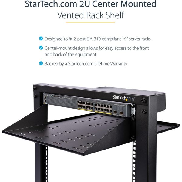 StarTech.com 2 Post Server Rack Shelf - Vented - Center Mount - Up to 75 lb. - 2 post Network Rack Shelf (CABSHF2POSTV2) - Image 6